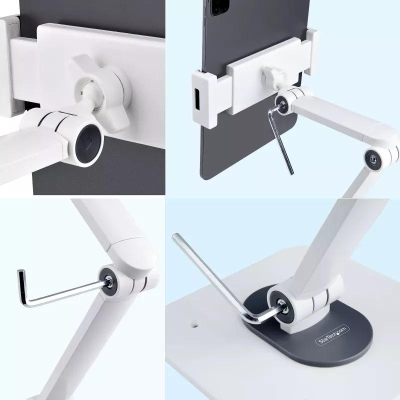 StarTech.com verstelbare tabletstandaard voor bureau – wandmontage – capaciteit 1 kg – ergonomisch gelede universele tabletstandaard – tabletsteun voor bureau zwenkbaar/draaibaar/roterend