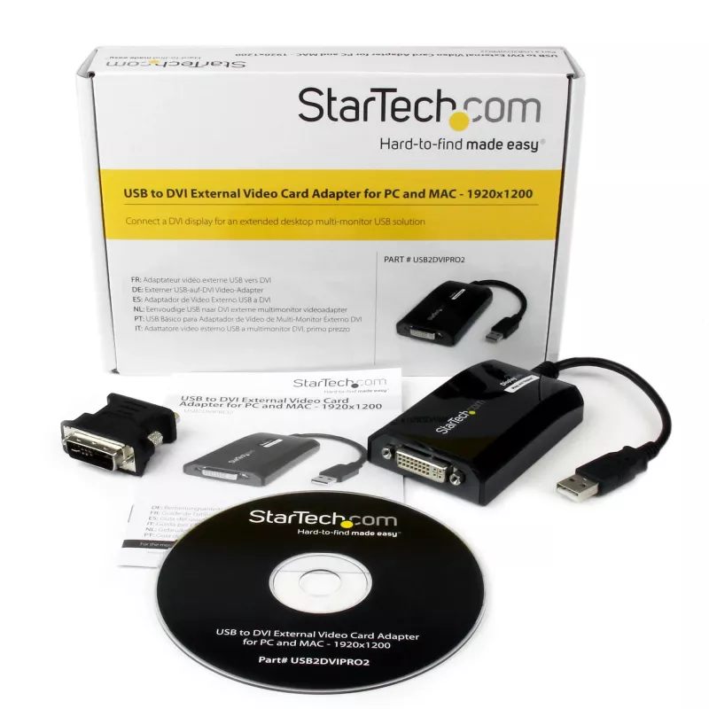 StarTech.com USB-naar-DVI-adapter – 1920 x 1200, 2.0, USB Type-A, DVI-uitgang, 1920 x 1200 pixels