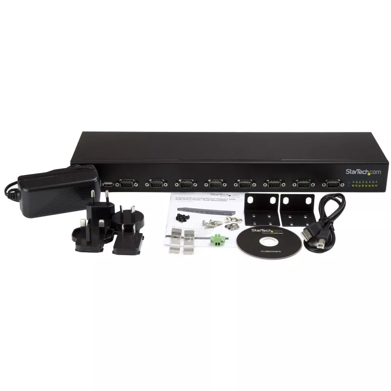 StarTech.com 8-poorts USB-naar-serieel adapter-hub, USB 2.0, serieel, zwart, aluminium, 36 W, 100 - 240 V