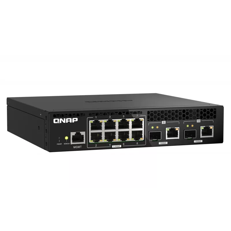 QNAP QSW-M2108R-2C managed L2-switch, 8 x 2,5GbE + 2 x 10GbE SFP+/RJ-45-combopoorten, halve breedte, rackmontage mogelijk
