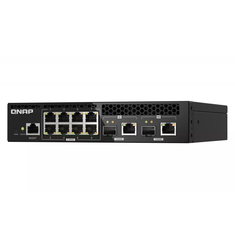 QNAP QSW-M2108R-2C managed L2-switch, 8 x 2,5GbE + 2 x 10GbE SFP+/RJ-45-combopoorten, halve breedte, rackmontage mogelijk