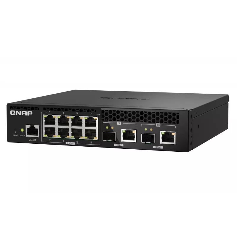 QNAP QSW-M2108R-2C managed L2-switch, 8 x 2,5GbE + 2 x 10GbE SFP+/RJ-45-combopoorten, halve breedte, rackmontage mogelijk