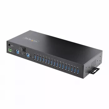 StarTech.com 16-poorts industriële USB 5Gbps-hub met voeding, metalen behuizing, monteerbaar, ESD-bescherming, klemmenstrookvoeding, USB-laadfunctie, dual-host-schakelaar – TAA