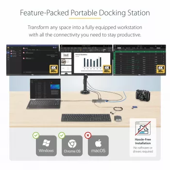 StarTech.com USB-C triple-monitor multiport-adapter, dual 4K 60 Hz + 4K 30 Hz HDMI & DisplayPort, 4-poorts USB-hub, 100 W PD pass-through, GbE, SD/MicroSD-kaartlezer