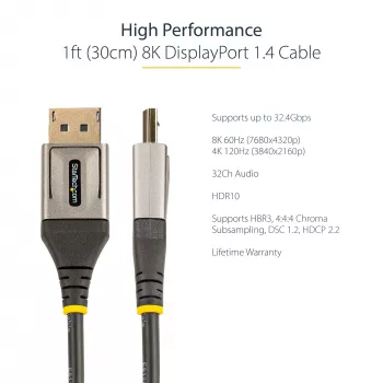 StarTech.com 1ft (30cm) DisplayPort 1.4-kabel - 8K 60Hz HDR10 - Ultra HD 4K 120Hz video - DP 1.4-kabel - voor monitoren/displays - DisplayPort naar DisplayPort-kabel - M/M