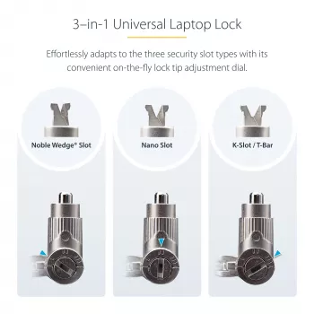 StarTech.com 3-in-1 universeel laptopslot 6.6ft (2m), master keyed slotkabel, computerbeveiliging, compatibel met Noble Wedge®/Nano/K-slot; anti-diefstal snijbestendige kabel