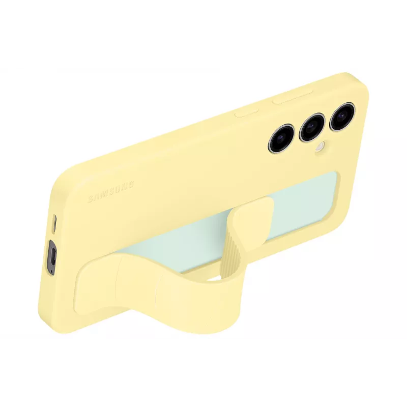 Hoesje Samsung Galaxy S24 FE monochroom geel met tafelstandaard