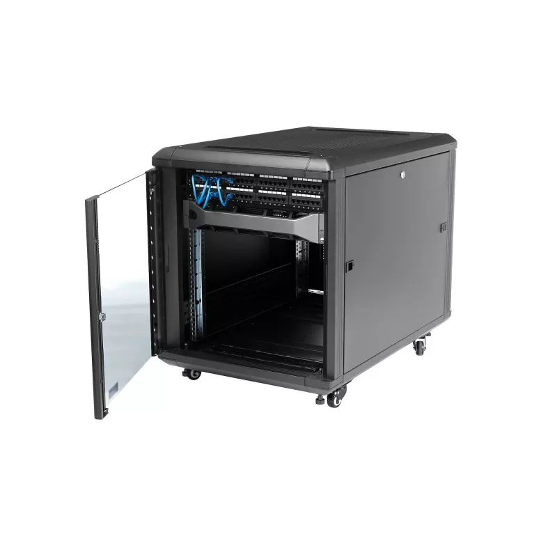 StarTech.com 4-paals 12U serverrack, afsluitbare 19-inch datakast voor computer-/AV-/IT-apparatuur, kantoor-/thuisnetwerkrack met wielen & verstelbare montagerails