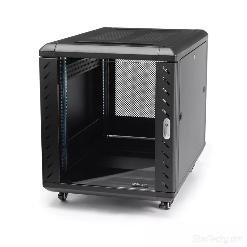 StarTech.com 4-paals 12U serverrack, afsluitbare 19-inch datakast voor computer-/AV-/IT-apparatuur, kantoor-/thuisnetwerkrack met wielen & verstelbare montagerails