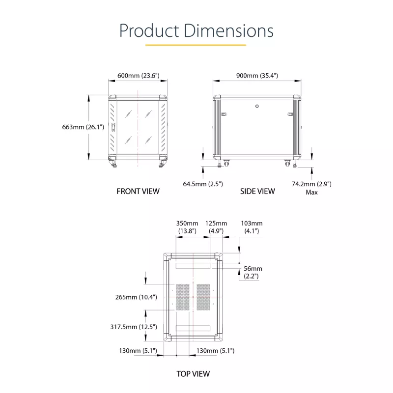 StarTech.com 4-paals 12U serverrack, afsluitbare 19-inch datakast voor computer-/AV-/IT-apparatuur, kantoor-/thuisnetwerkrack met wielen & verstelbare montagerails