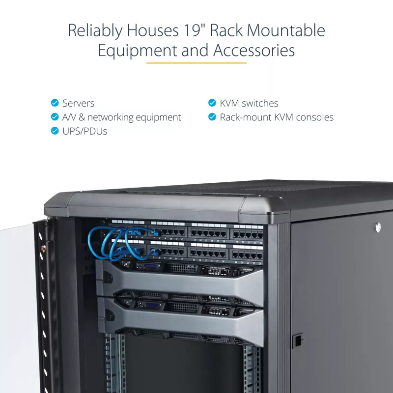 StarTech.com 4-paals 12U serverrack, afsluitbare 19-inch datakast voor computer-/AV-/IT-apparatuur, kantoor-/thuisnetwerkrack met wielen & verstelbare montagerails