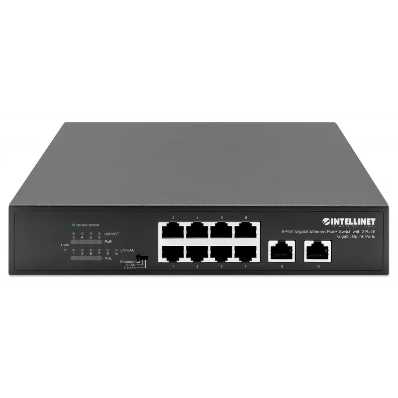 Intellinet 8-poorts Gigabit Ethernet PoE+ switch 120W 2 uplink-poorten