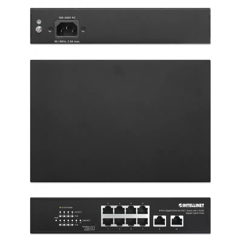 Intellinet 8-poorts Gigabit Ethernet PoE+ switch 120W 2 uplink-poorten