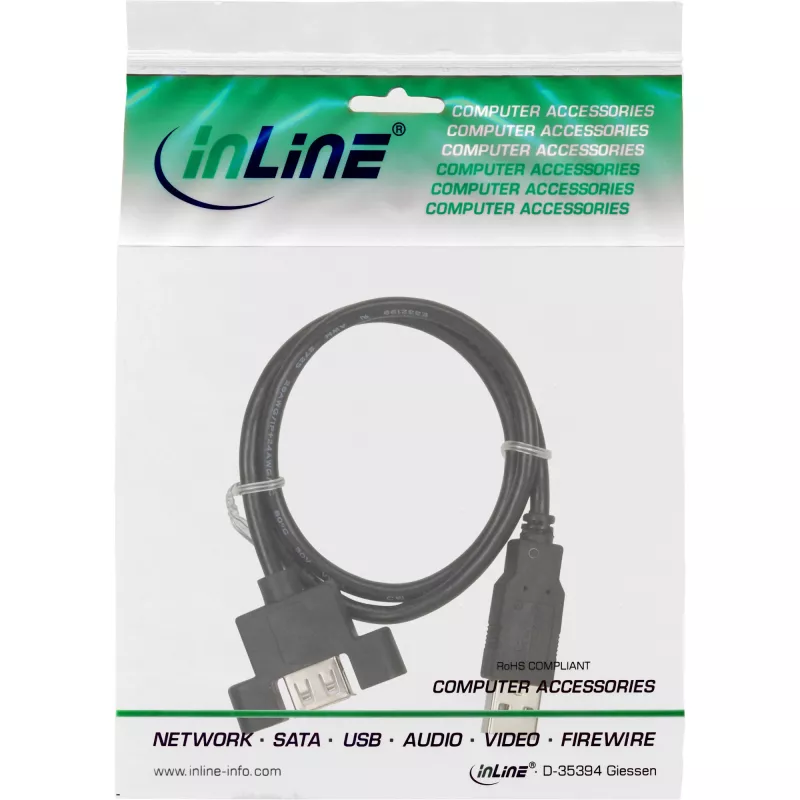 InLine USB 2.0 adapterkabel Type-A stekker / A bus voor slotbeugel, 0,6 m