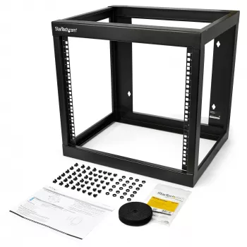 StarTech.com 9HE 19 inch wandmontage-netwerkrack 17 inch diep 2-paal open frame voor serverruimte/data/AV/IT/communicatie/computers/patchpaneel met kooimoeren/schroeven haken/oog 79 kg capaciteit~9HE 19 inch wandmontage-netwerkrack 17 inch diep 2-paal open frame voor serverruimte/data/AV/IT/communicatie/computers/patchpaneel met kooimoeren/schroeven haken/oog 175 lb…