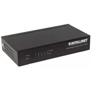 Intellinet 5-poorts Gigabit Ethernet PoE+ switch, 4 x PSE-poorten, IEEE 802.3at/af Power over Ethernet (PoE+/PoE) conform, 60 W, desktop