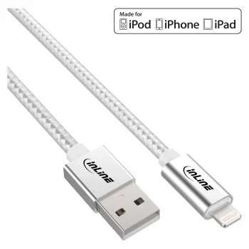 InLine Lightning USB-kabel, voor iPad, iPhone, iPod, zilver/alu 1 m MFi-gecertificeerd