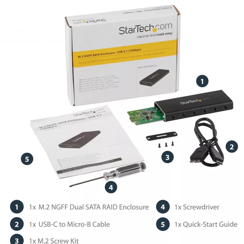 StarTech.com M.2 SSD-behuizing voor M.2 SATA SSD's - USB 3.1 (10 Gbit/s) met USB-C-kabel