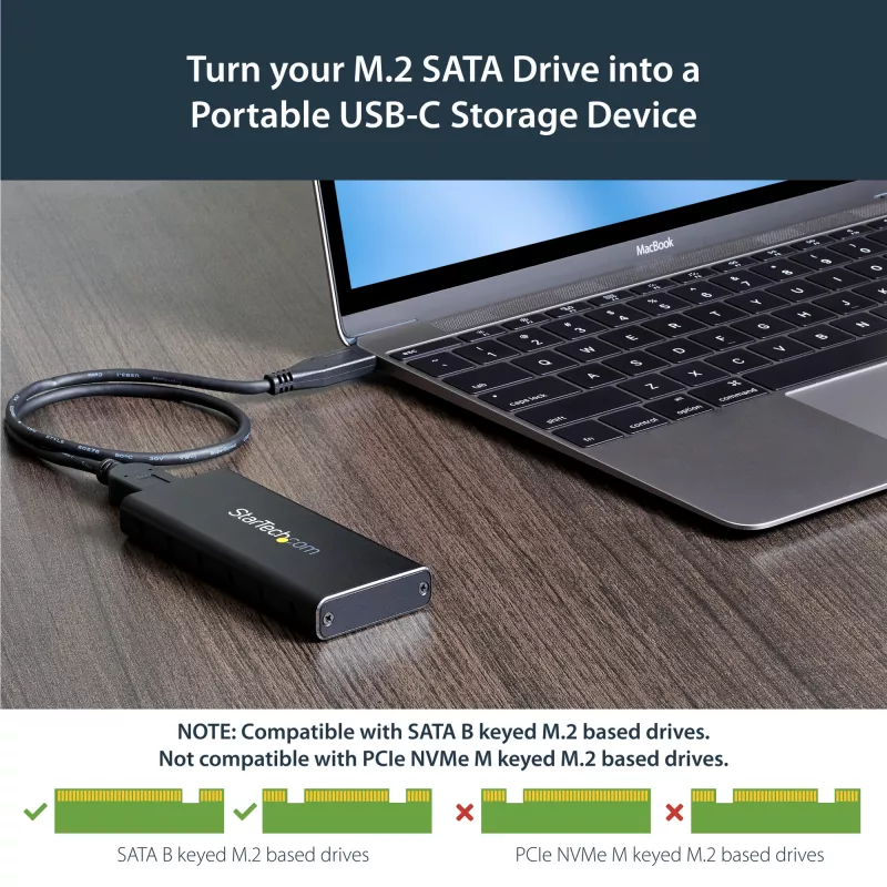 StarTech.com M.2 SSD-behuizing voor M.2 SATA SSD's - USB 3.1 (10 Gbit/s) met USB-C-kabel