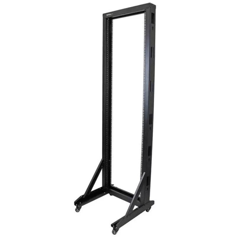 StarTech.com 2-paal 42U mobiel open-frame serverrack, tweepaal 19-inch netwerkrack met wielen, verrijdbaar open rack voor AV/data/media/IT-apparatuur, computerrack voor thuis/kantoor - zwenkwielen inbegrepen