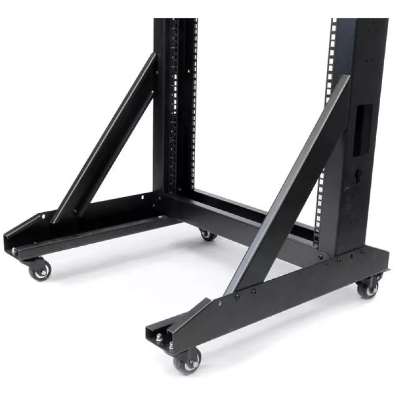 StarTech.com 2-paal 42U mobiel open-frame serverrack, tweepaal 19-inch netwerkrack met wielen, verrijdbaar open rack voor AV/data/media/IT-apparatuur, computerrack voor thuis/kantoor - zwenkwielen inbegrepen