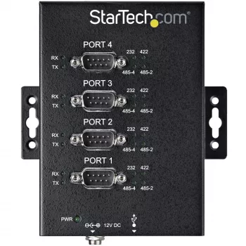 StarTech.com 4-poorts seriële hub USB naar RS232/RS485/RS422 adapter - industriële USB 2.0 naar DB9 seriële converter hub - IP30-gecertificeerd - DIN-rail monteerbare seriële metalen hub - 15kV ESD-beveiliging