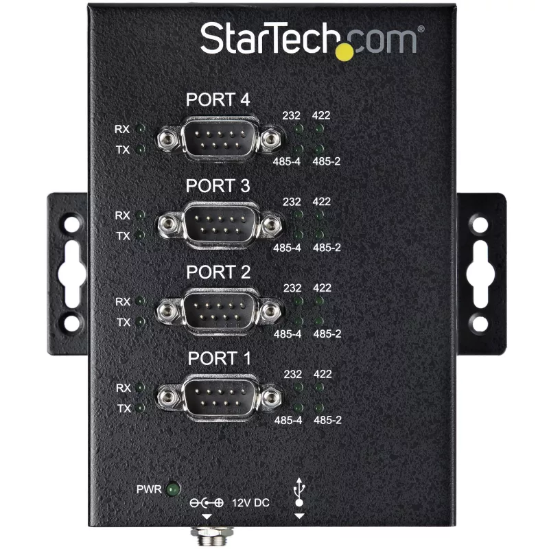 StarTech.com 4-poorts seriële hub USB naar RS232/RS485/RS422 adapter - industriële USB 2.0 naar DB9 seriële converter hub - IP30-gecertificeerd - DIN-rail monteerbare seriële metalen hub - 15kV ESD-beveiliging