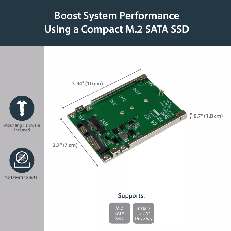 StarTech.com M.2 SATA SSD naar 2,5 inch SATA adapter - M.2 NGFF naar SATA converter - 7mm - open-frame houder - M2 harddiskadapter