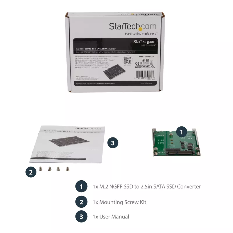 StarTech.com M.2 SATA SSD naar 2,5 inch SATA adapter - M.2 NGFF naar SATA converter - 7mm - open-frame houder - M2 harddiskadapter