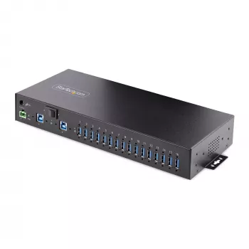 StarTech.com 16-poorts industriële USB 3.0 hub 5Gbps, metaal, DIN-/oppervlakte-/rackmontage, ESD-beveiliging, klemmenblok-voeding, tot 120 W gezamenlijk USB-laden, dual-host hub/switch