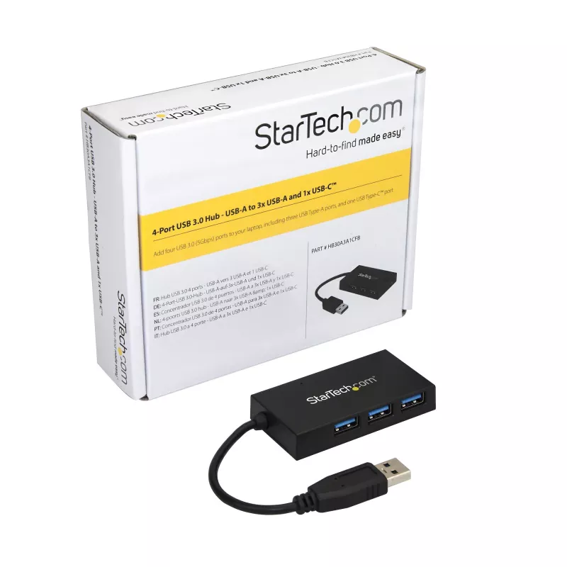 StarTech.com 4-poorts USB 3.0 hub - USB Type-A-hub met 1x USB-C & 3x USB-A-aansluitingen (SuperSpeed 5 Gbit/s) - USB-busvoeding - USB 3.1 Gen 1 adapter-hub - Draagbare/laptop-USB-hub