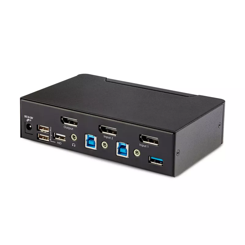 StarTech.com 2-poorts DisplayPort KVM-switch, 8K 60Hz / 4K 144Hz, enkel scherm, DP 1.4, 2x USB 3.0 aansluitingen, 4x USB 2.0 HID aansluitingen, drukknop- & hotkey-omschakeling, TAA-conform - besturingssysteemonafhankelijk, metalen behuizing