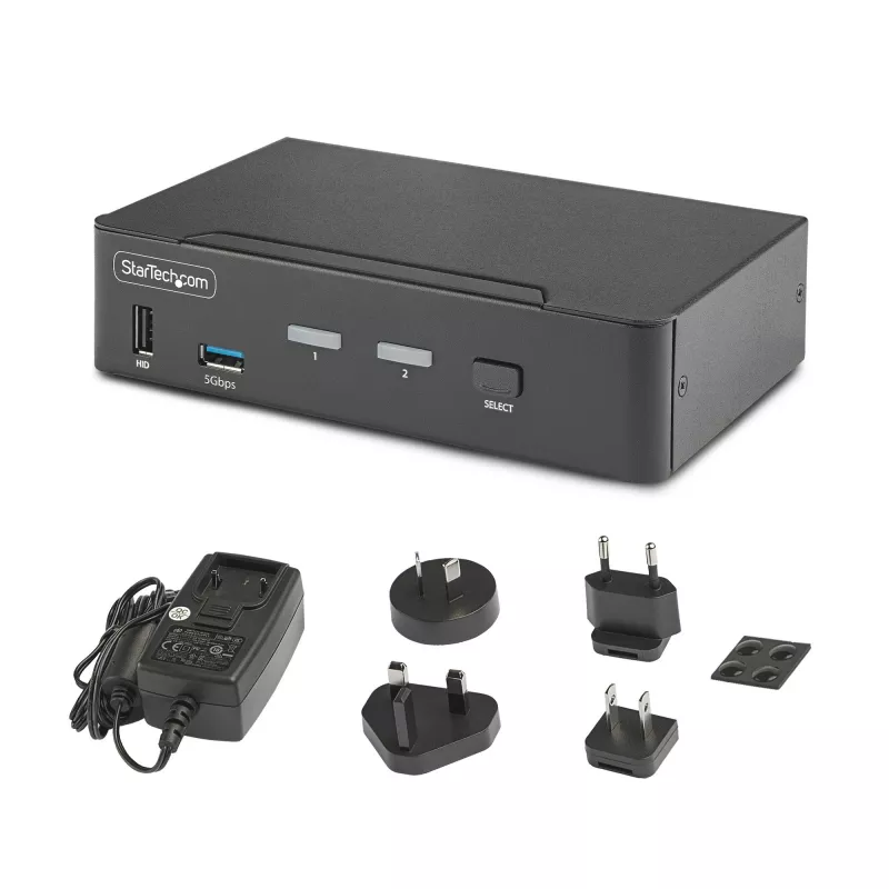 StarTech.com 2-poorts DisplayPort KVM-switch, 8K 60Hz / 4K 144Hz, enkel scherm, DP 1.4, 2x USB 3.0 aansluitingen, 4x USB 2.0 HID aansluitingen, drukknop- & hotkey-omschakeling, TAA-conform - besturingssysteemonafhankelijk, metalen behuizing