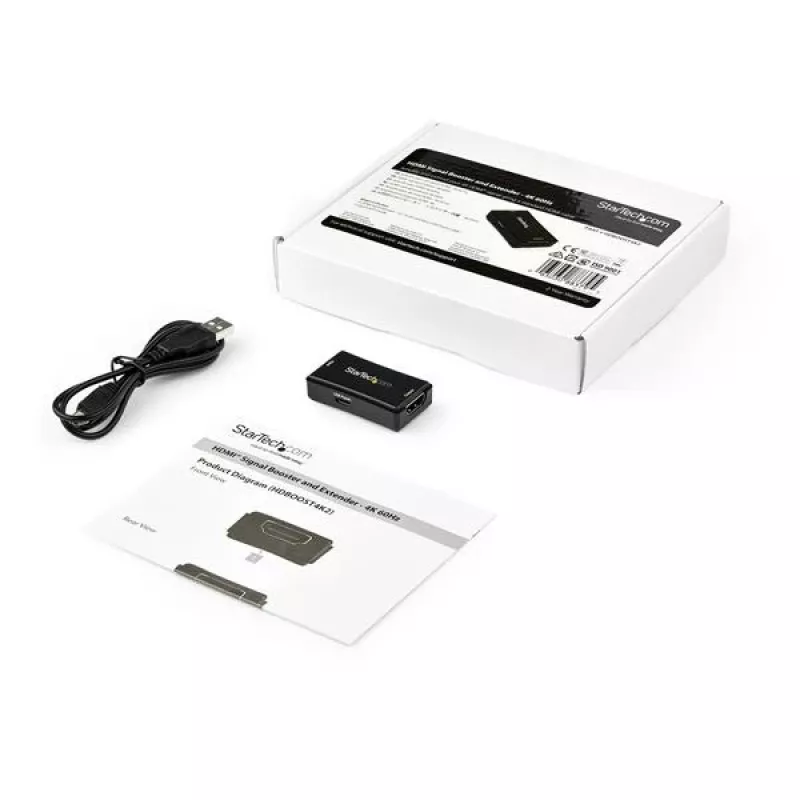 StarTech.com HDBOOST4K2 HDMI-signaalversterker / inline repeater, 4K 60 Hz, tot 14 m, USB-gevoed, 7.1-audio, YUV 4:4:4