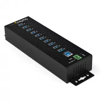 StarTech.com 10-poorts USB 3.0-hub met voeding - industriële USB-A-hub van metaal met ESD- en 350 W-overspanningsbeveiliging – DIN-rail-/wand-/tafelmontage – High-Speed USB 3.2 Gen 1 (5 Gbit/s) hub