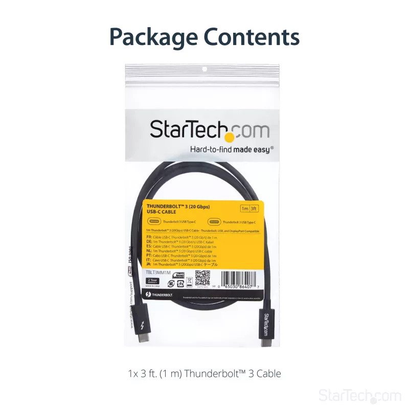 StarTech.com 1m Thunderbolt 3 (20Gbps) USB-C-kabel – Thunderbolt, USB en DisplayPort compatibel