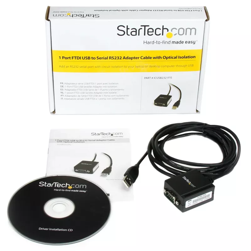StarTech.com ICUSB2321FIS 1-poorts FTDI USB-naar-RS232 DB9 seriële adapterkabel, optisch geïsoleerd, 2,5 m, zwart