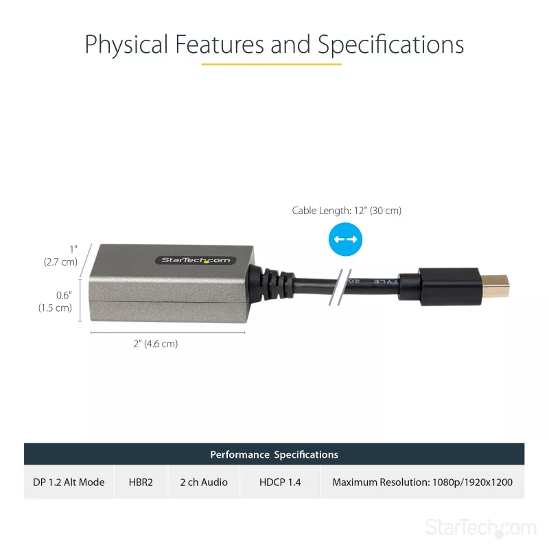 StarTech.com Mini DisplayPort naar HDMI-adapter - mDP naar HDMI-adapter dongle - 1080p - Mini DisplayPort 1.2 naar HDMI-monitor/display - Mini DP naar HDMI-videoconverter - 30 cm lange vaste kabel - bijgewerkte versie van MDP2HDMI