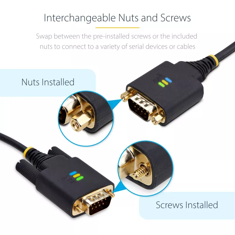 StarTech.com 3 m USB-naar-serieel-adapterkabel, COM-behoud, verwisselbare schroeven/moeren, USB-A naar DB9 RS232, FTDI IC, ESD-bescherming, Windows/macOS/Linux
