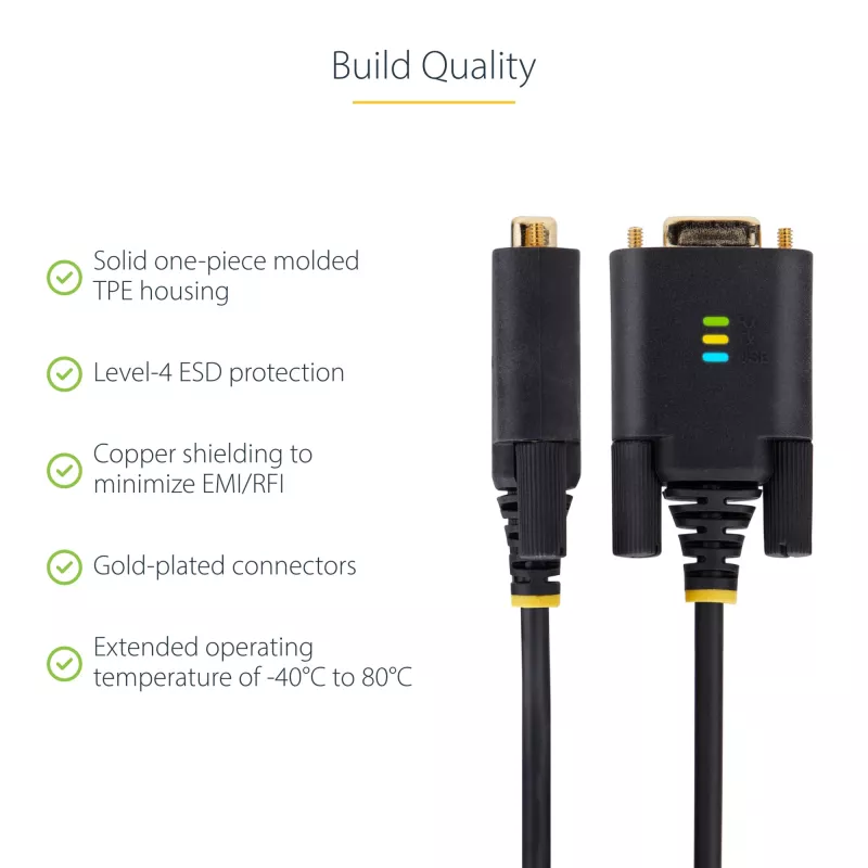 StarTech.com 3 m USB-naar-serieel-adapterkabel, COM-behoud, verwisselbare schroeven/moeren, USB-A naar DB9 RS232, FTDI IC, ESD-bescherming, Windows/macOS/Linux