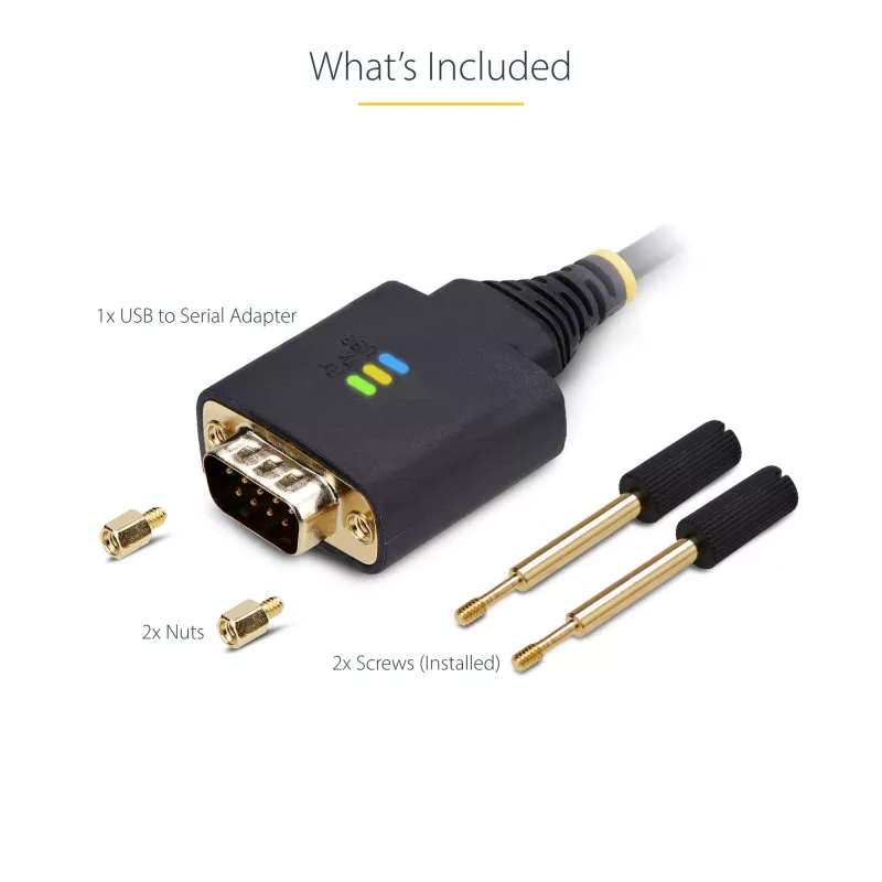 StarTech.com 3 m USB-naar-serieel-adapterkabel, COM-behoud, verwisselbare schroeven/moeren, USB-A naar DB9 RS232, FTDI IC, ESD-bescherming, Windows/macOS/Linux