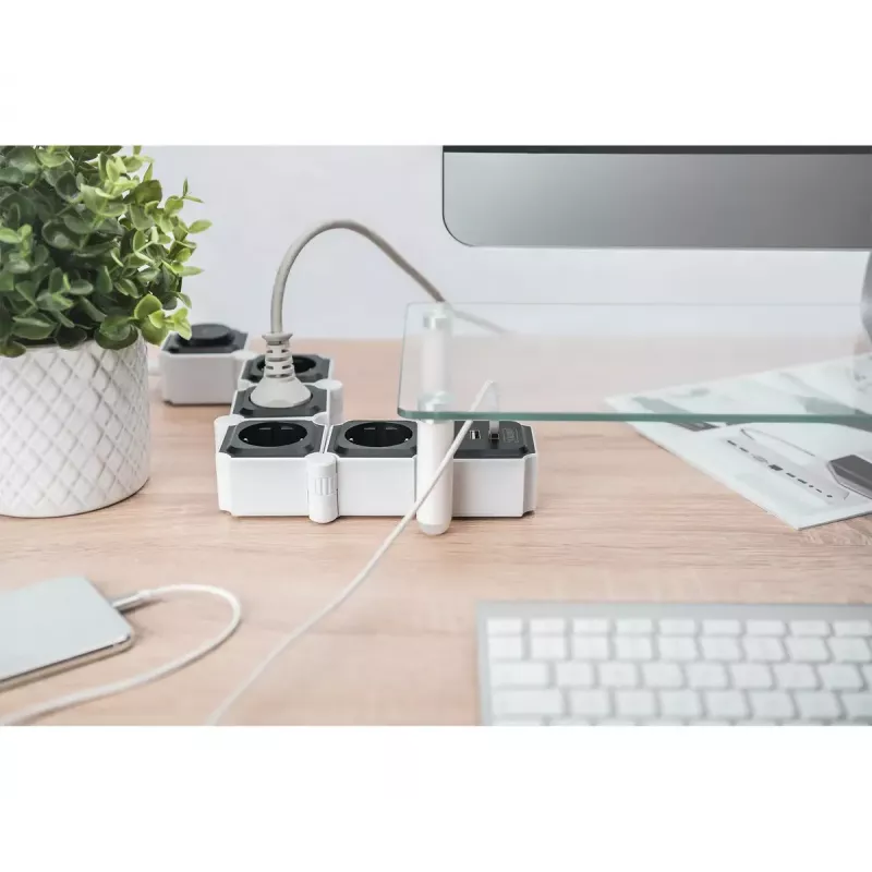 Stekkerdoos Digitus flexibel 4-voudig met 2 USB-poorten & schakelaar
