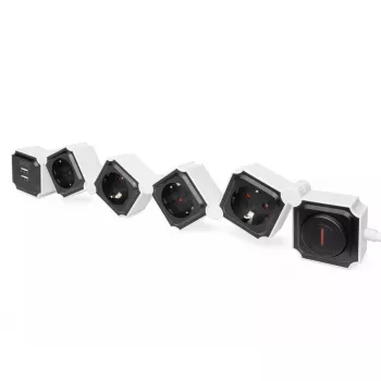 Stekkerdoos Digitus flexibel 4-voudig met 2 USB-poorten & schakelaar