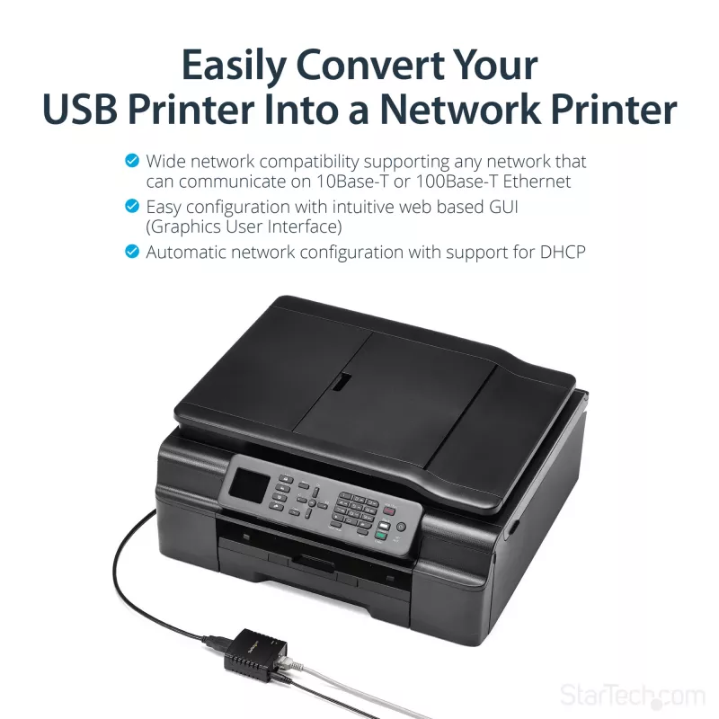 StarTech.com 10/100Mbps Ethernet-naar-USB 2.0 netwerk-LPR-printserver