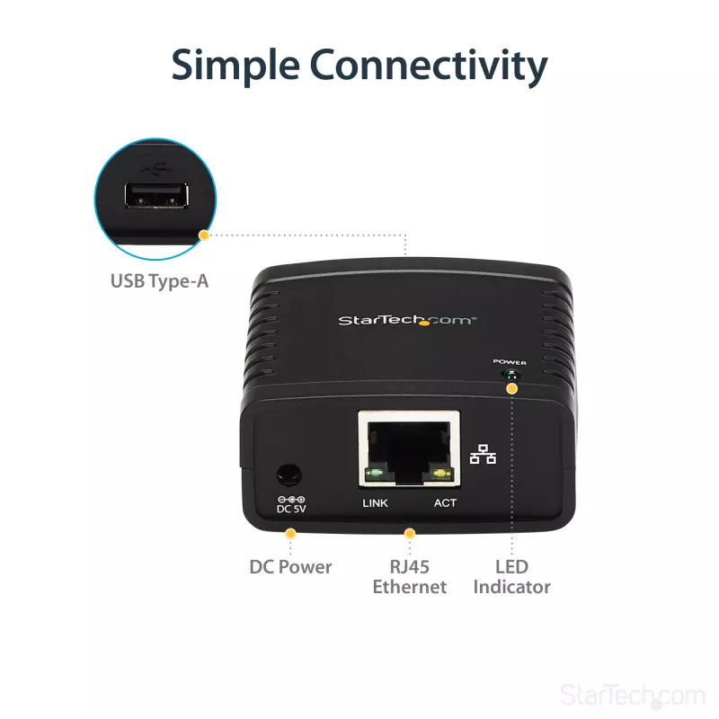 StarTech.com 10/100Mbps Ethernet-naar-USB 2.0 netwerk-LPR-printserver
