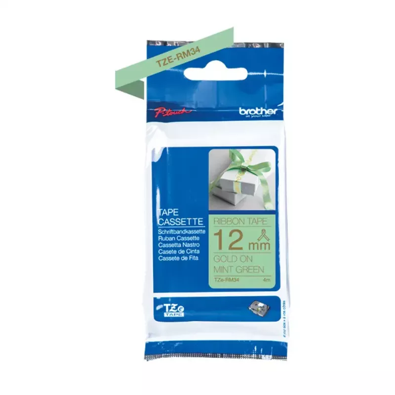 Brother TZE-RM34 labelband goud op mintgroen