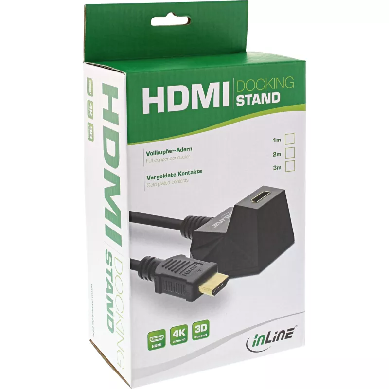 InLine HDMI-station, HS-HDMI-kabel met Ethernet, stekker/bus, zwart, vergulde contacten, 3 m