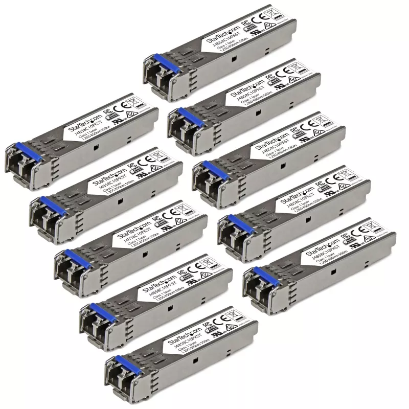StarTech.com J4859C10PKST met HPE J4859C compatibele SFP-transceivermodule, 1000BASE-LX, Gigabit Ethernet, SM/MM LC, 10 km / 550 m, 1310 nm, DDM, 10-pack