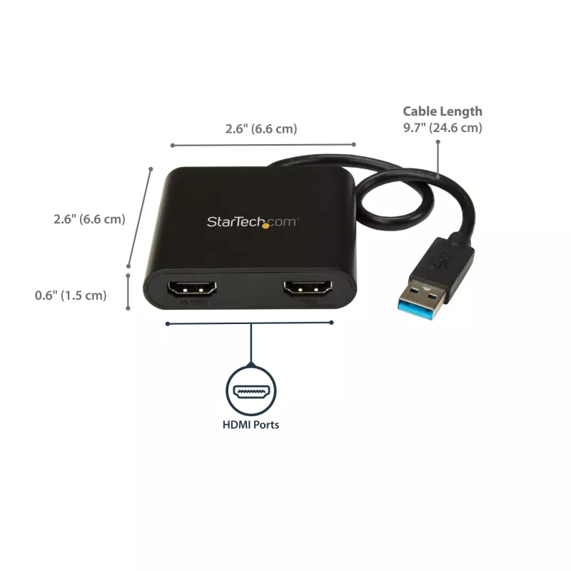 StarTech.com USB 3.0 naar dual HDMI-adapter, USB naar 2x HDMI-monitorconverter voor Windows (geen ondersteuning voor macOS/ChromeOS/Linux) - TAA