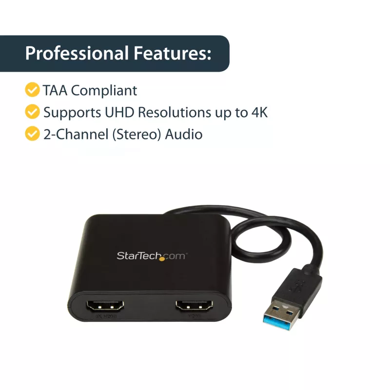 StarTech.com USB 3.0 naar dual HDMI-adapter, USB naar 2x HDMI-monitorconverter voor Windows (geen ondersteuning voor macOS/ChromeOS/Linux) - TAA